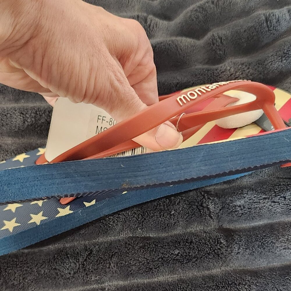 Montana West Red White and Blue Stars and Stripes Womens Flip Flops Size L 9/10 - Picture 16 of 16